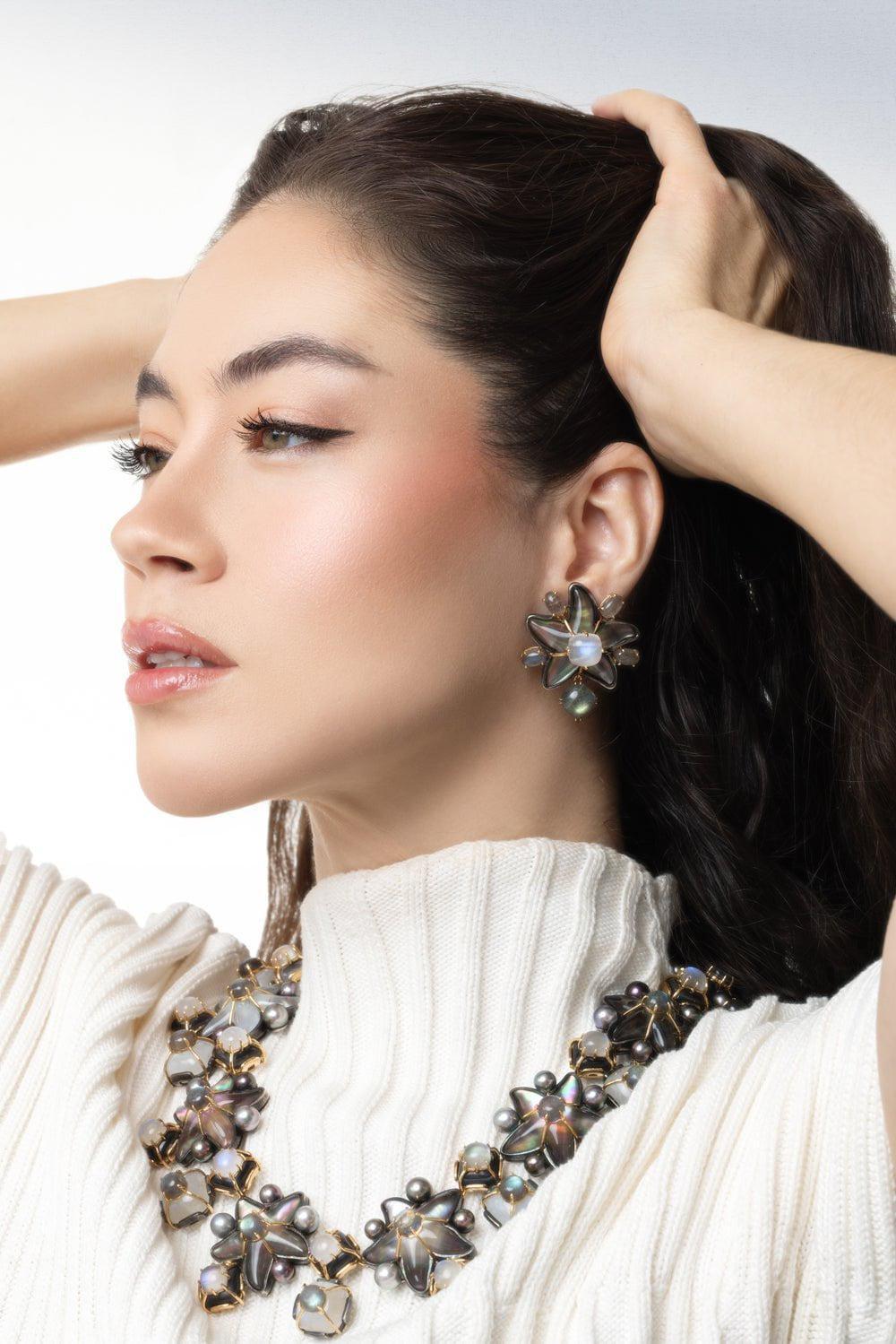 TONY DUQUETTE-Star Moonstone Earrings-YELLOW GOLD