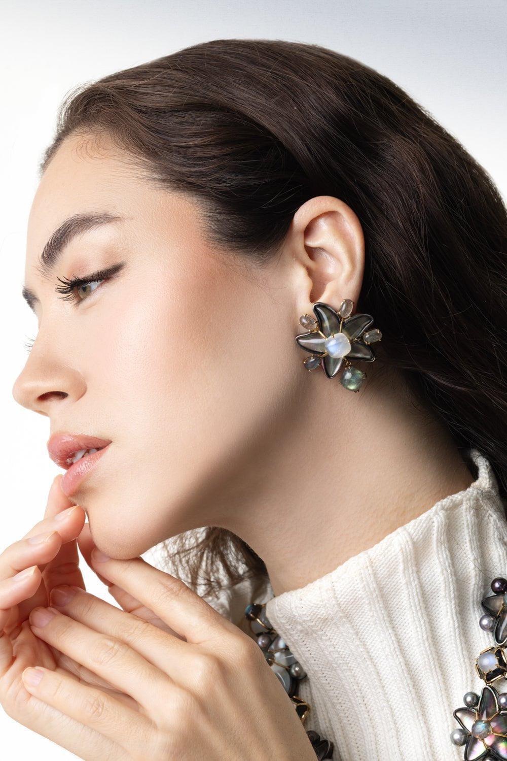 TONY DUQUETTE-Star Moonstone Earrings-YELLOW GOLD