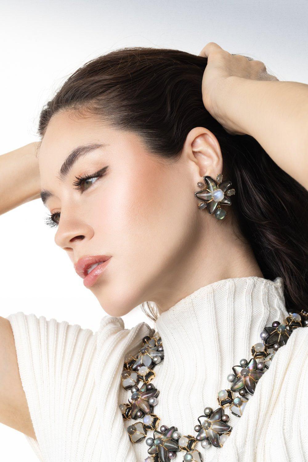 TONY DUQUETTE-Star Moonstone Earrings-YELLOW GOLD