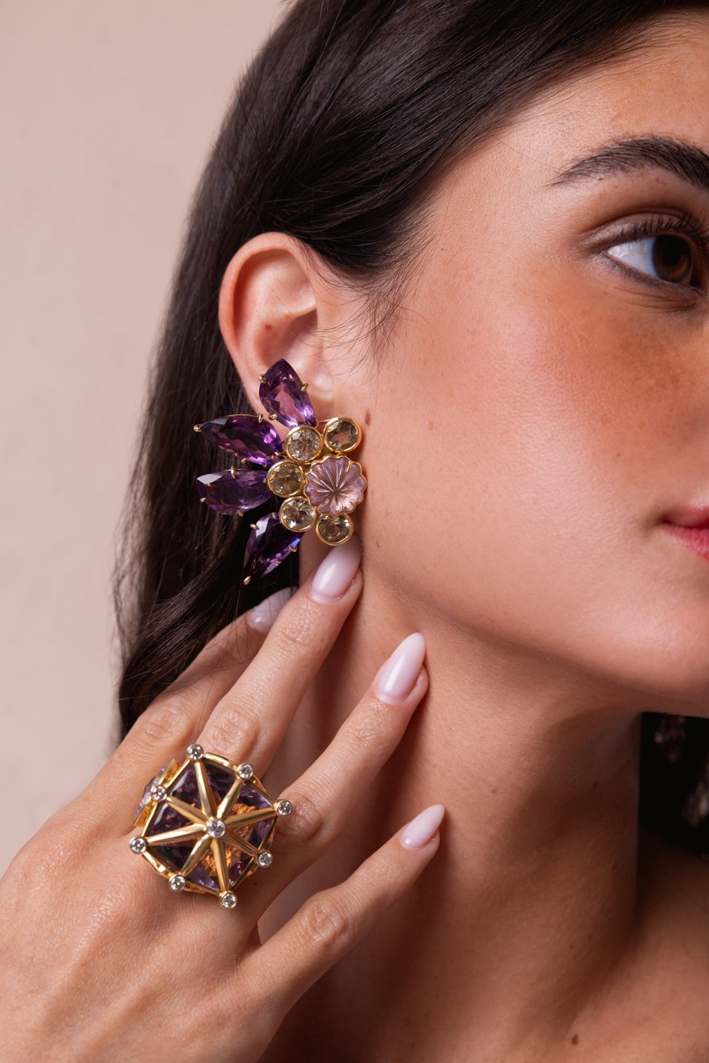 TONY DUQUETTE-Amethyst Citrine Earrings-YELLOW GOLD