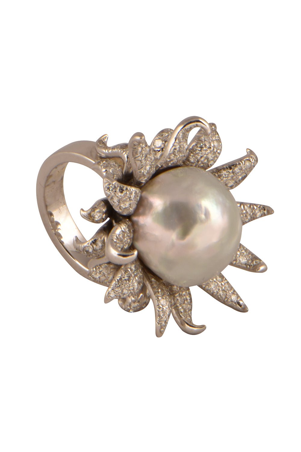 TONY DUQUETTE-Pearl Diamond Blossom Ring-WHITE GOLD