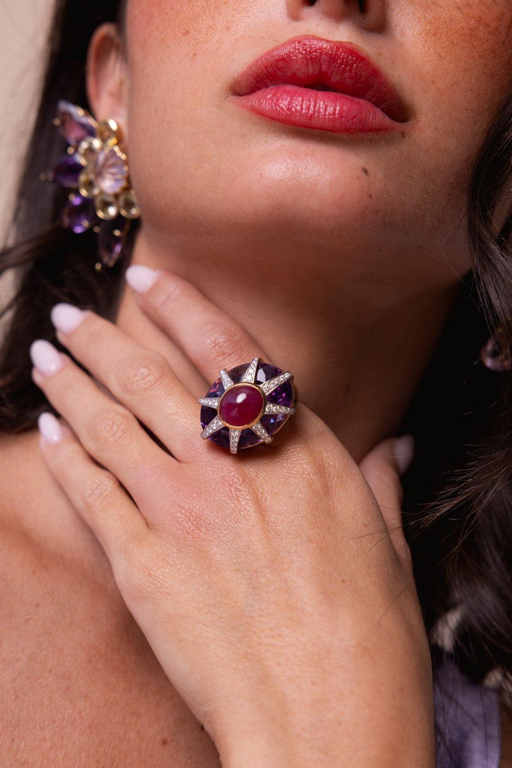 TONY DUQUETTE-Amethyst Ruby Star Ring-YELLOW GOLD