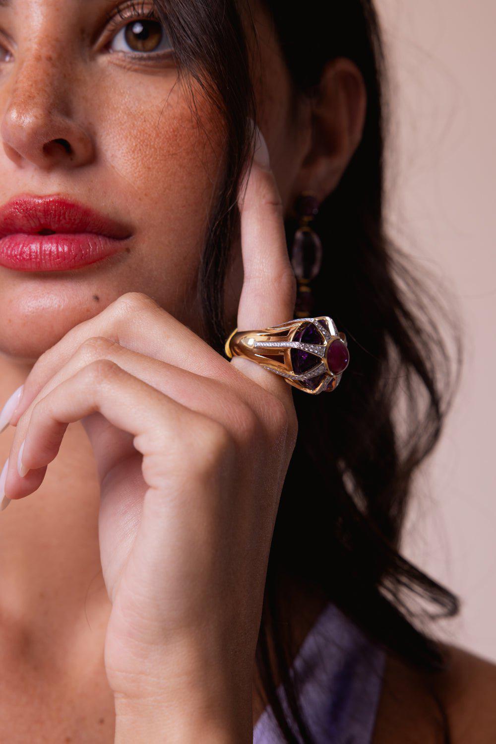 TONY DUQUETTE-Amethyst Ruby Star Ring-YELLOW GOLD