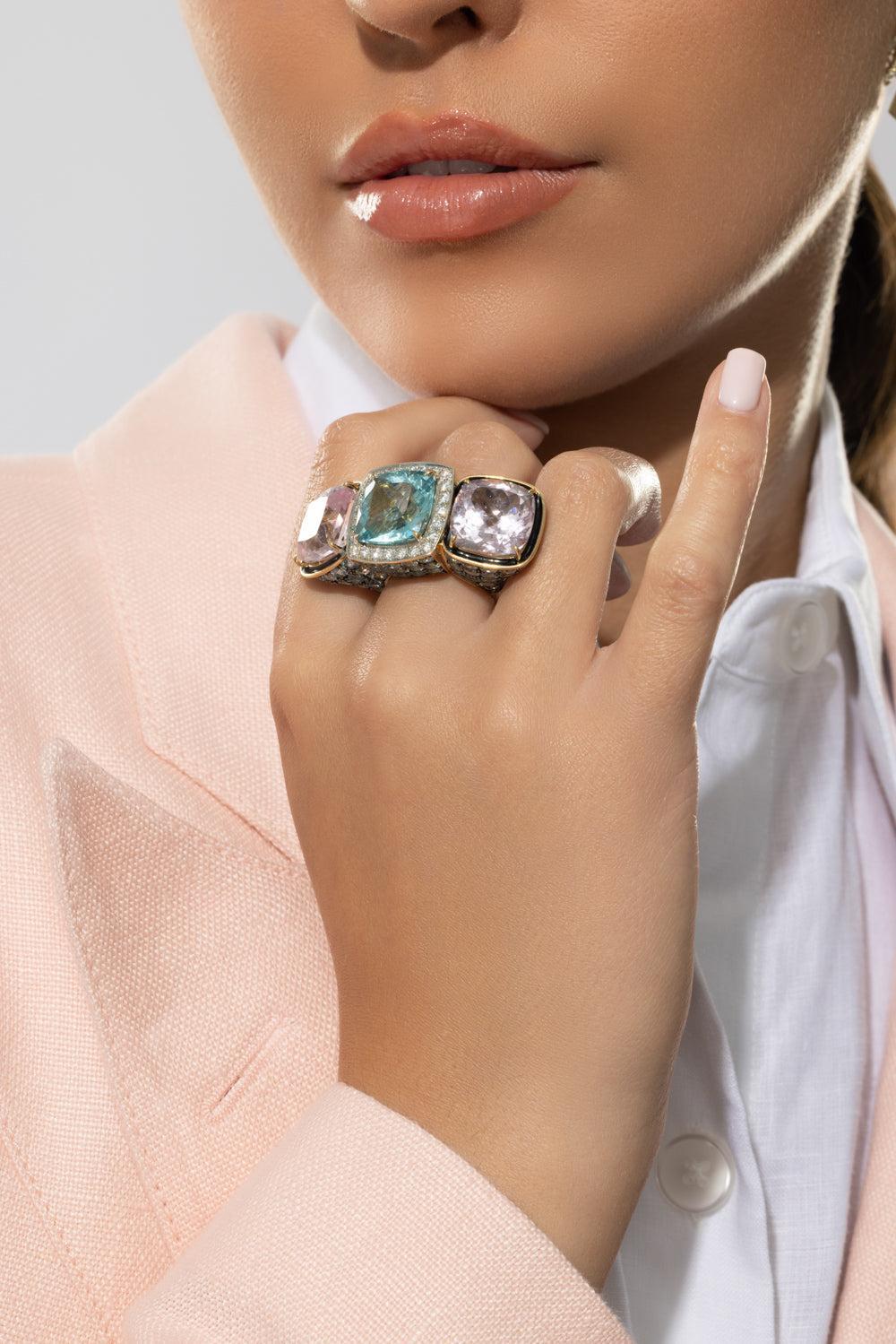 Aquamarine Kunzite Diamond Ring-YELLOW GOLD-7-JEWELRYFINE JEWELRING-TONY DUQUETTE