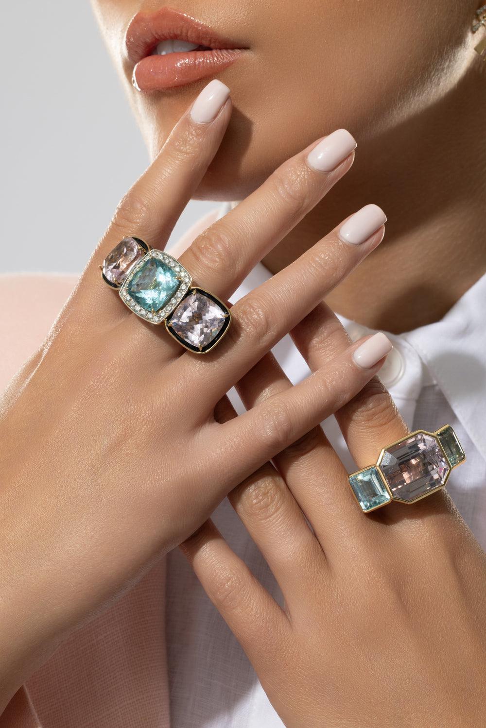 Aquamarine Kunzite Diamond Ring-YELLOW GOLD-7-JEWELRYFINE JEWELRING-TONY DUQUETTE