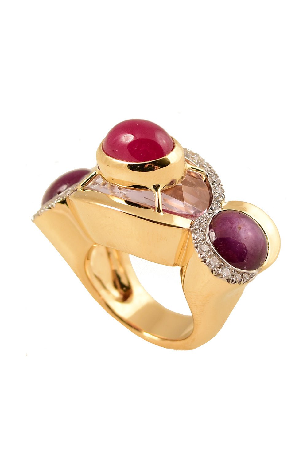 TONY DUQUETTE-Pink Amethyst Diamond Ruby Ring-YELLOW GOLD