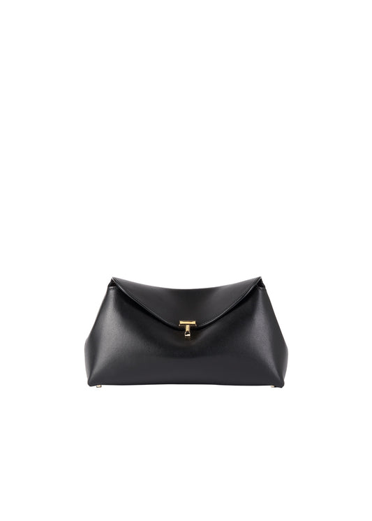 T-Lock Leather Clutch - Black-BLACK-HANDBAGCLUTCHES-TOTEME