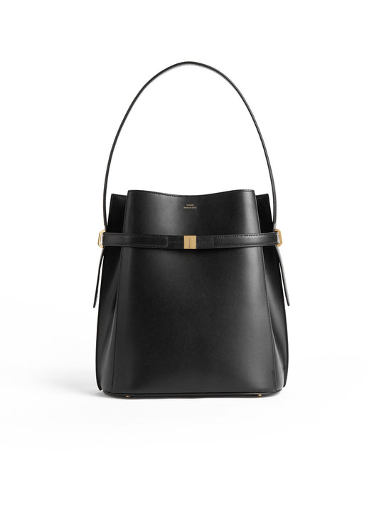 Belted Leather Bucket Bag-BLACK-HANDBAGTOP HANDLE-TOTEME