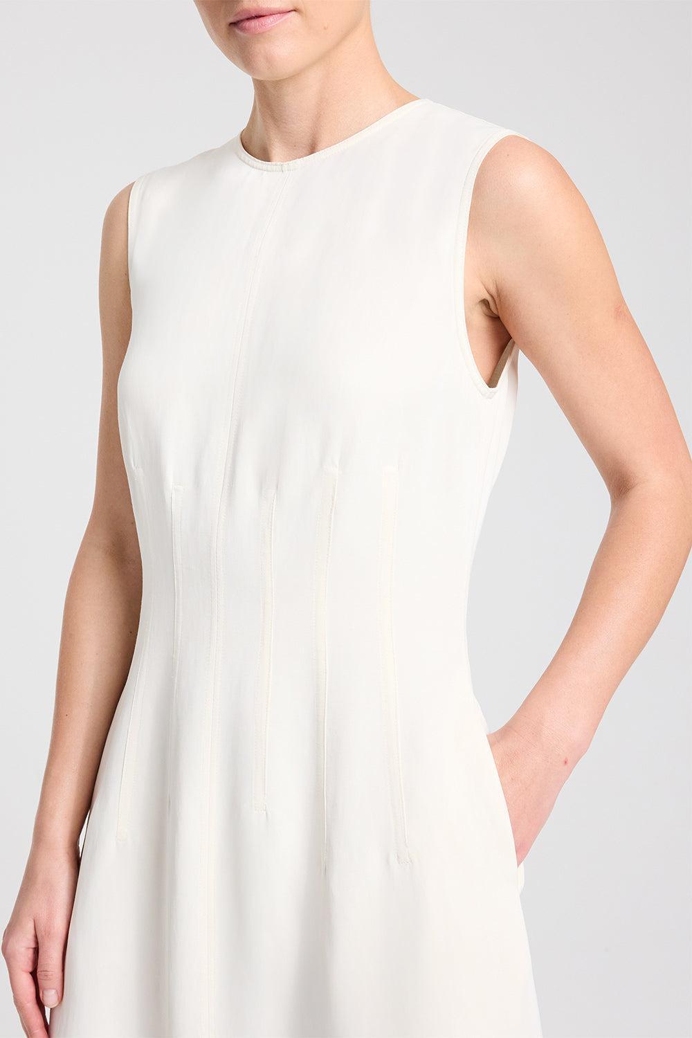 Crew Neck Dress With Darts-CREAM-2-CLOTHINGDRESSCASUAL-TWP
