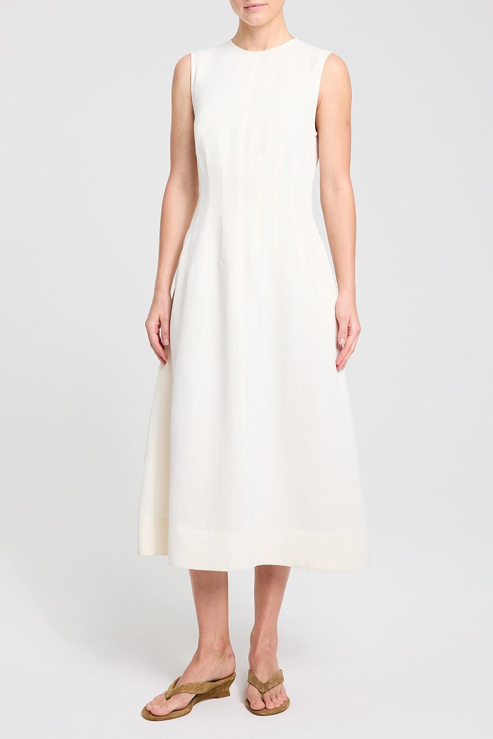 Crew Neck Dress With Darts-CREAM-2-CLOTHINGDRESSCASUAL-TWP