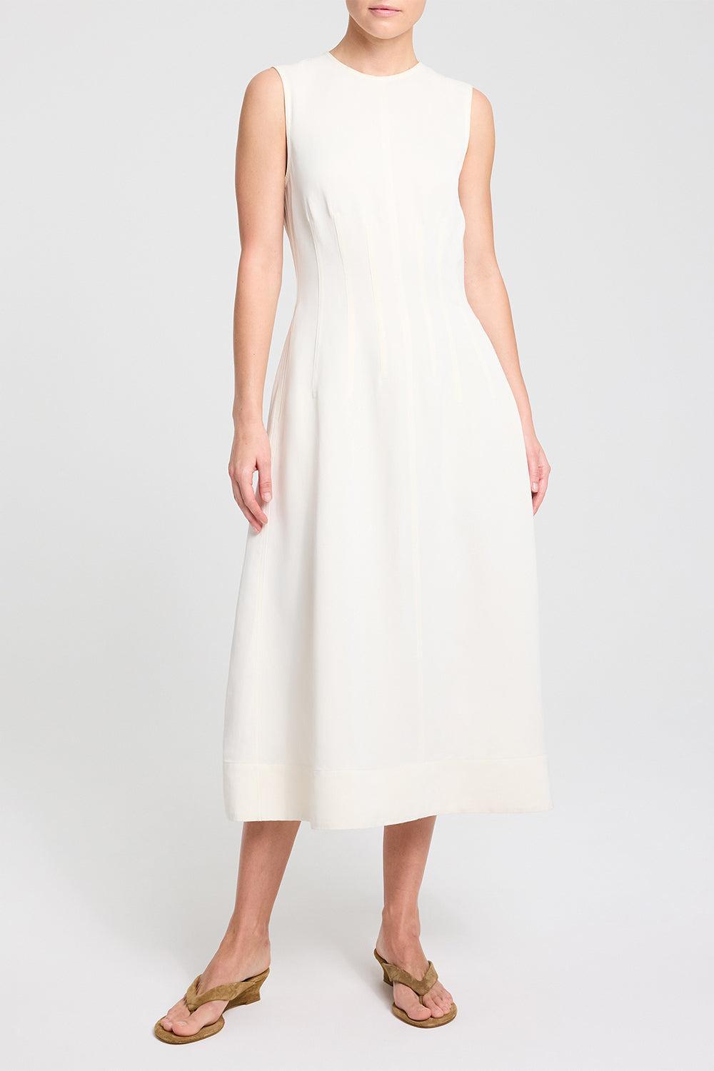 Crew Neck Dress With Darts-CREAM-2-CLOTHINGDRESSCASUAL-TWP