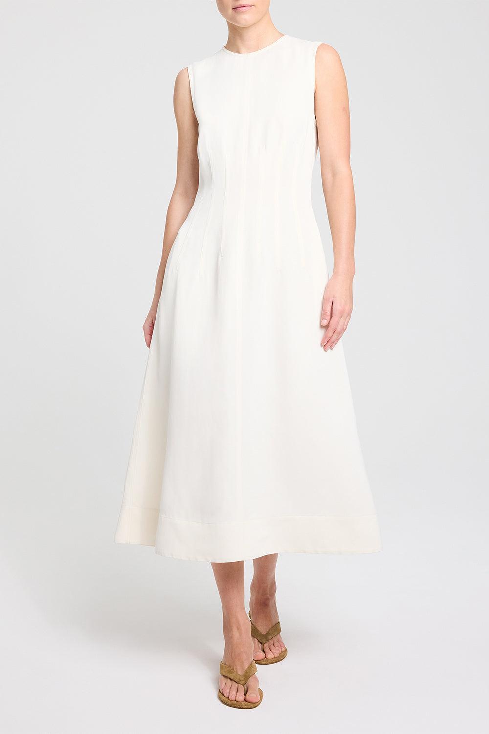 Crew Neck Dress With Darts-CREAM-2-CLOTHINGDRESSCASUAL-TWP