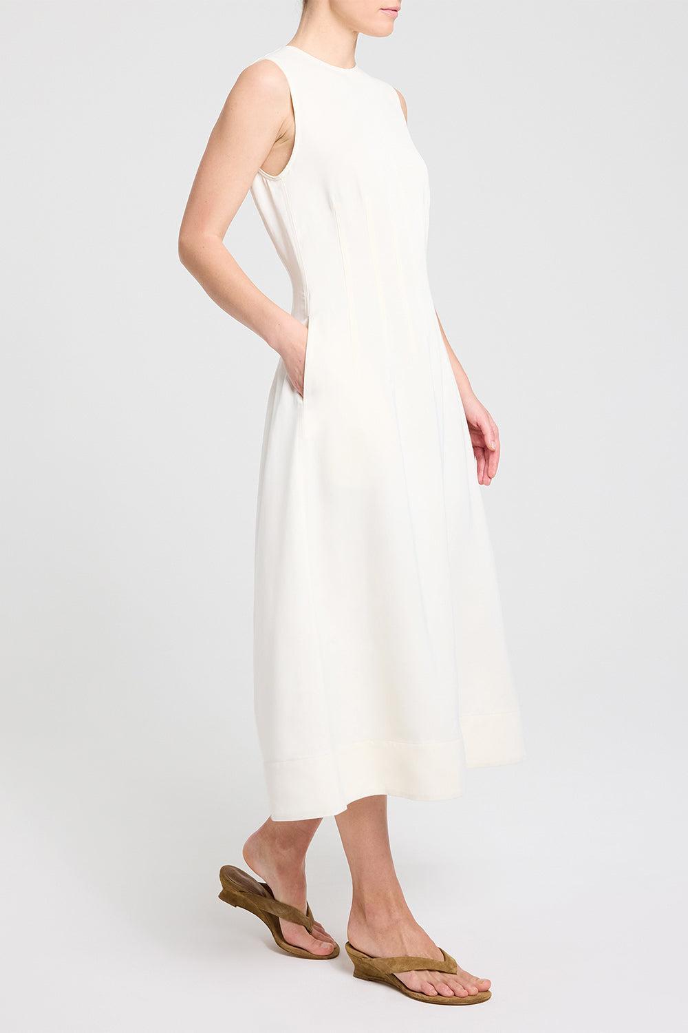 Crew Neck Dress With Darts-CREAM-2-CLOTHINGDRESSCASUAL-TWP