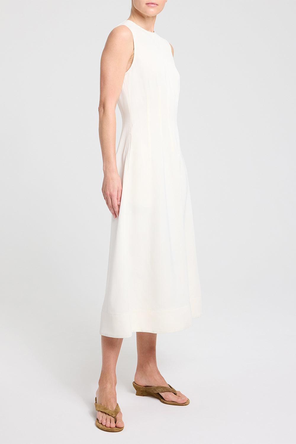 Crew Neck Dress With Darts-CREAM-2-CLOTHINGDRESSCASUAL-TWP