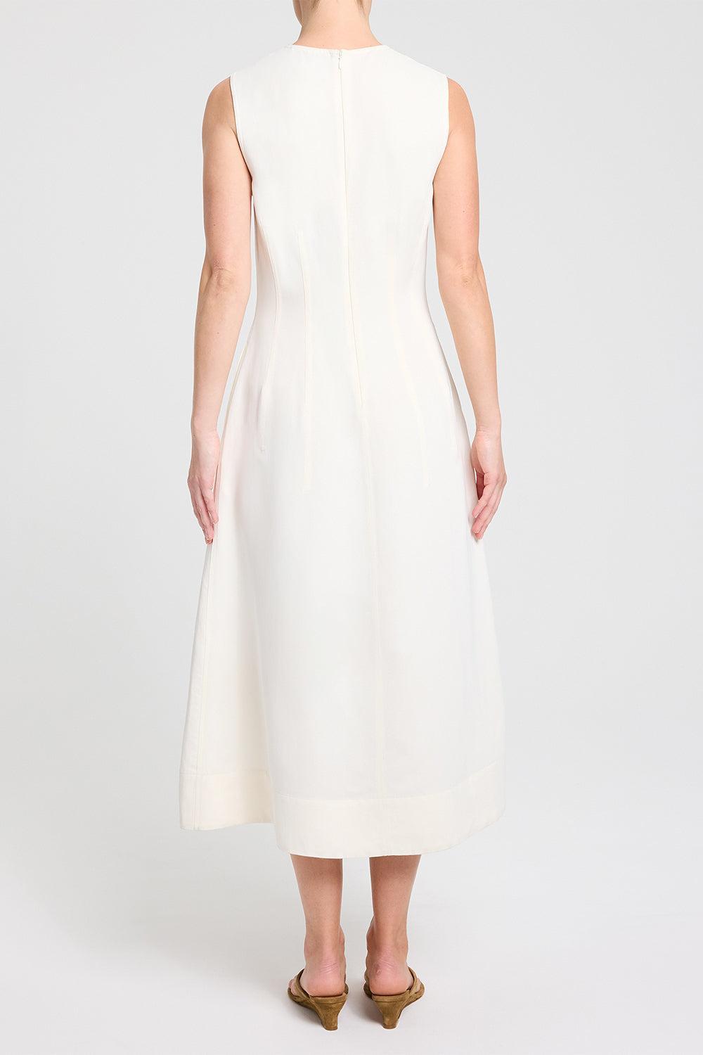 Crew Neck Dress With Darts-CREAM-2-CLOTHINGDRESSCASUAL-TWP