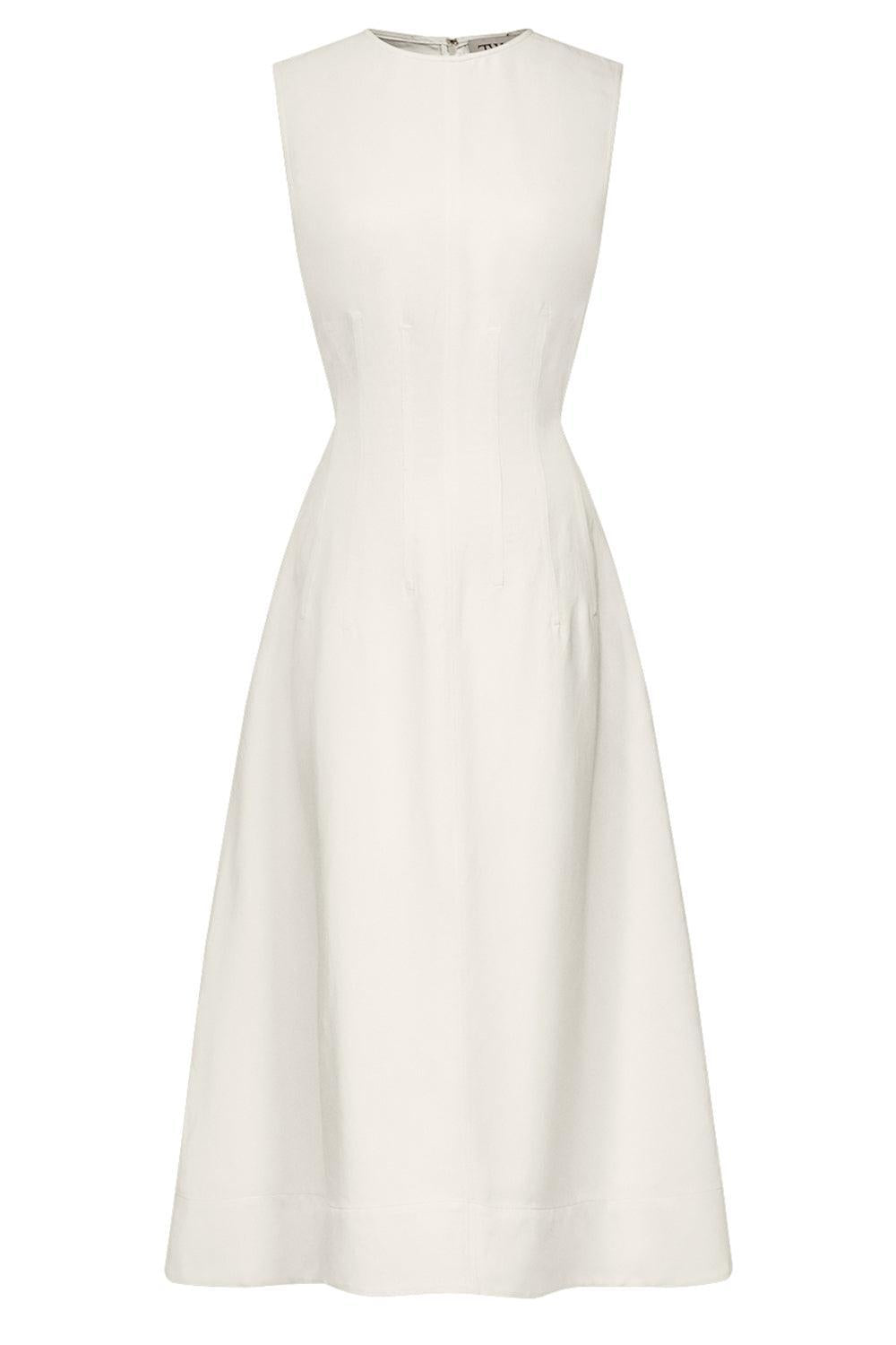 Crew Neck Dress With Darts-CREAM-2-CLOTHINGDRESSCASUAL-TWP