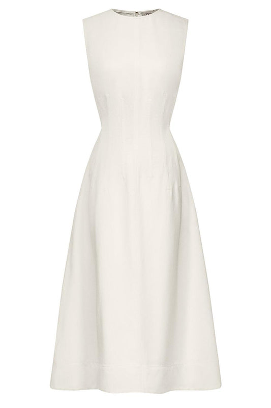 Crew Neck Dress With Darts-CREAM-2-CLOTHINGDRESSCASUAL-TWP