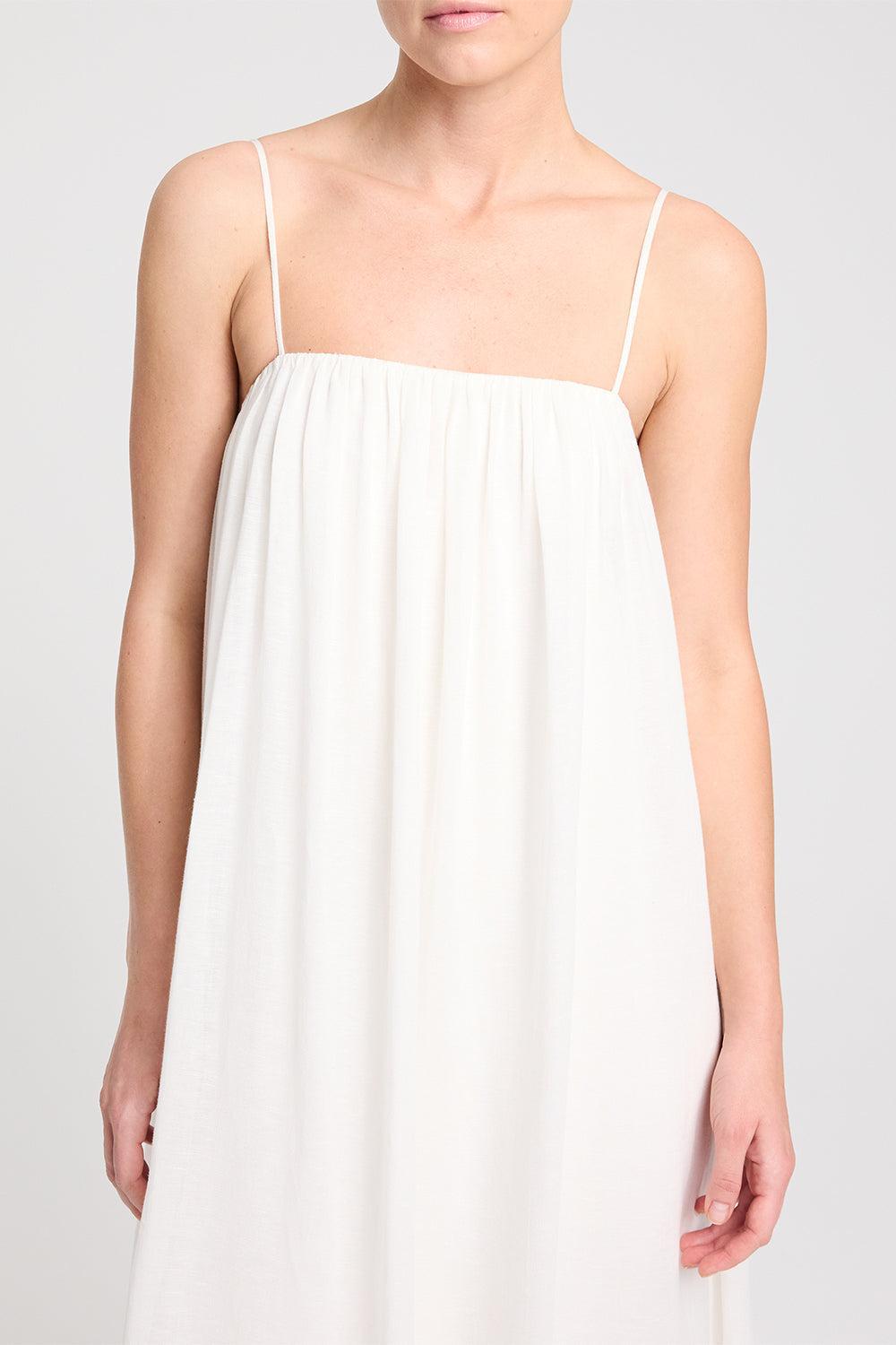 Shirred Column Dress-CREAM-2-CLOTHINGDRESSCASUAL-TWP