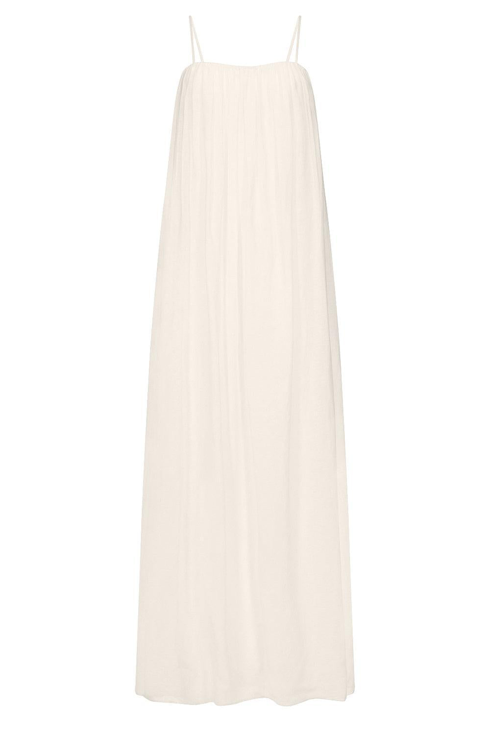 Shirred Column Dress-CREAM-2-CLOTHINGDRESSCASUAL-TWP