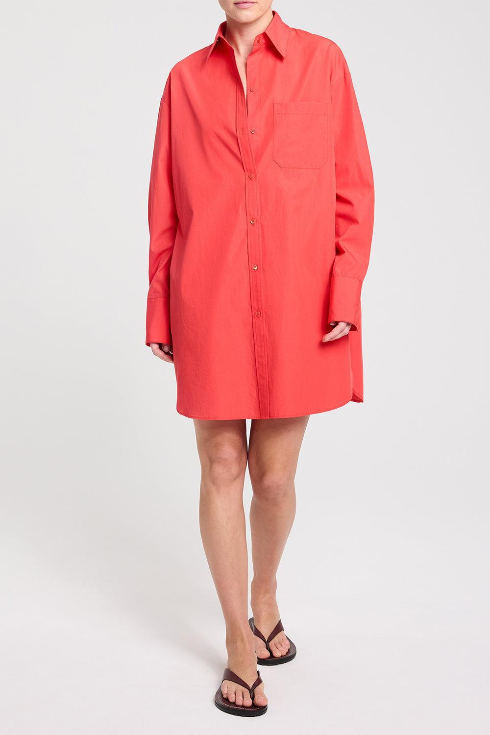Big Joe Shirt Dress - Tomato-RED-XS-CLOTHINGDRESSCASUAL-TWP