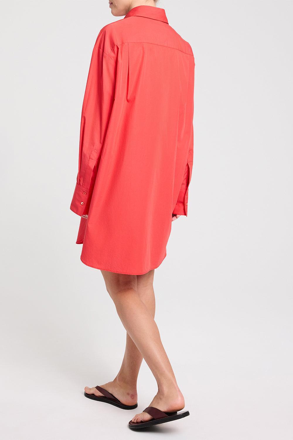 Big Joe Shirt Dress - Tomato-RED-XS-CLOTHINGDRESSCASUAL-TWP