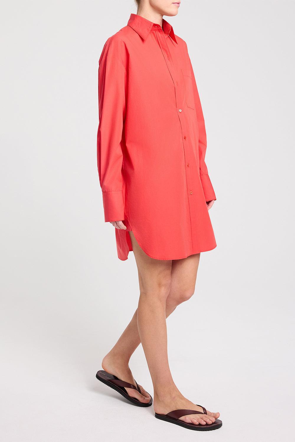 Big Joe Shirt Dress - Tomato-RED-XS-CLOTHINGDRESSCASUAL-TWP