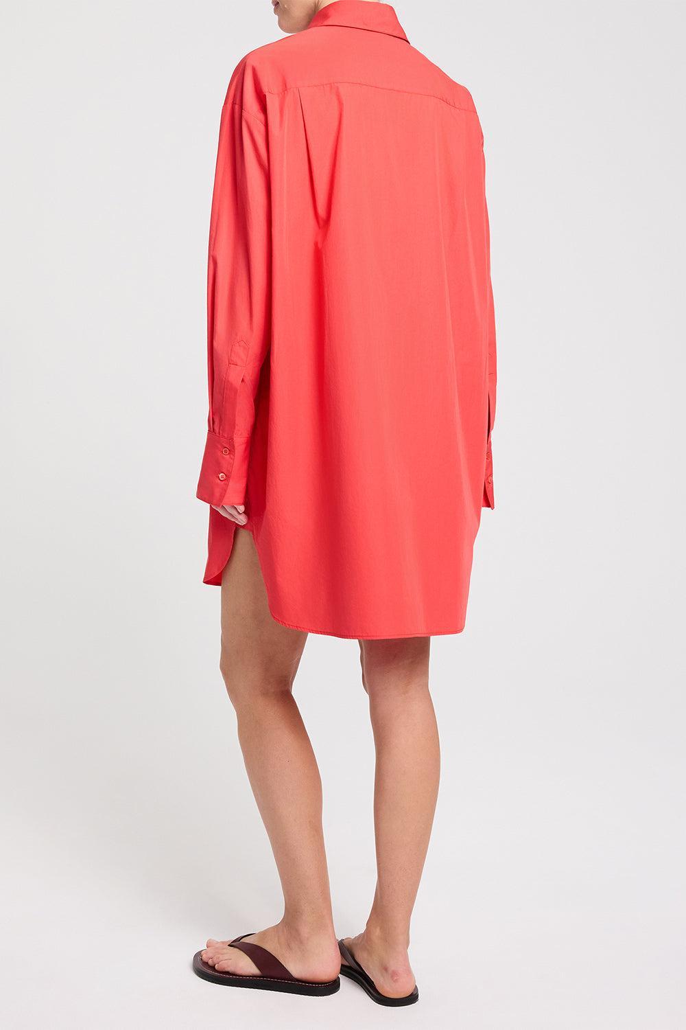 Big Joe Shirt Dress - Tomato-RED-XS-CLOTHINGDRESSCASUAL-TWP