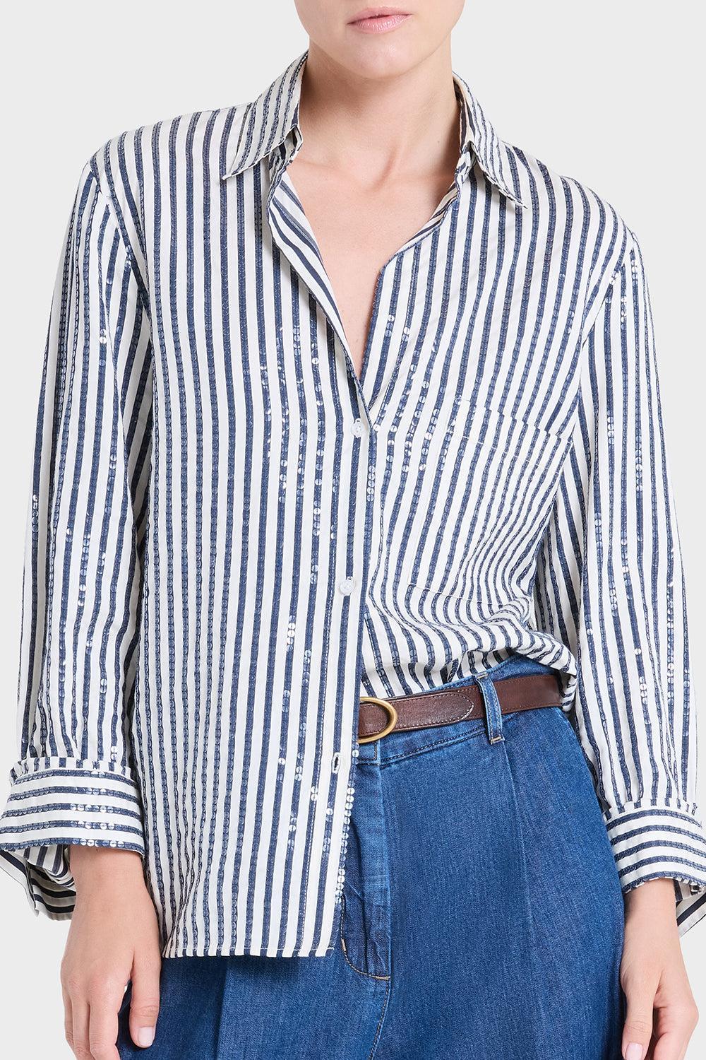 Next Morning Shirt - Indigo-STRIPE-P-CLOTHINGTOPBLOUSE-TWP