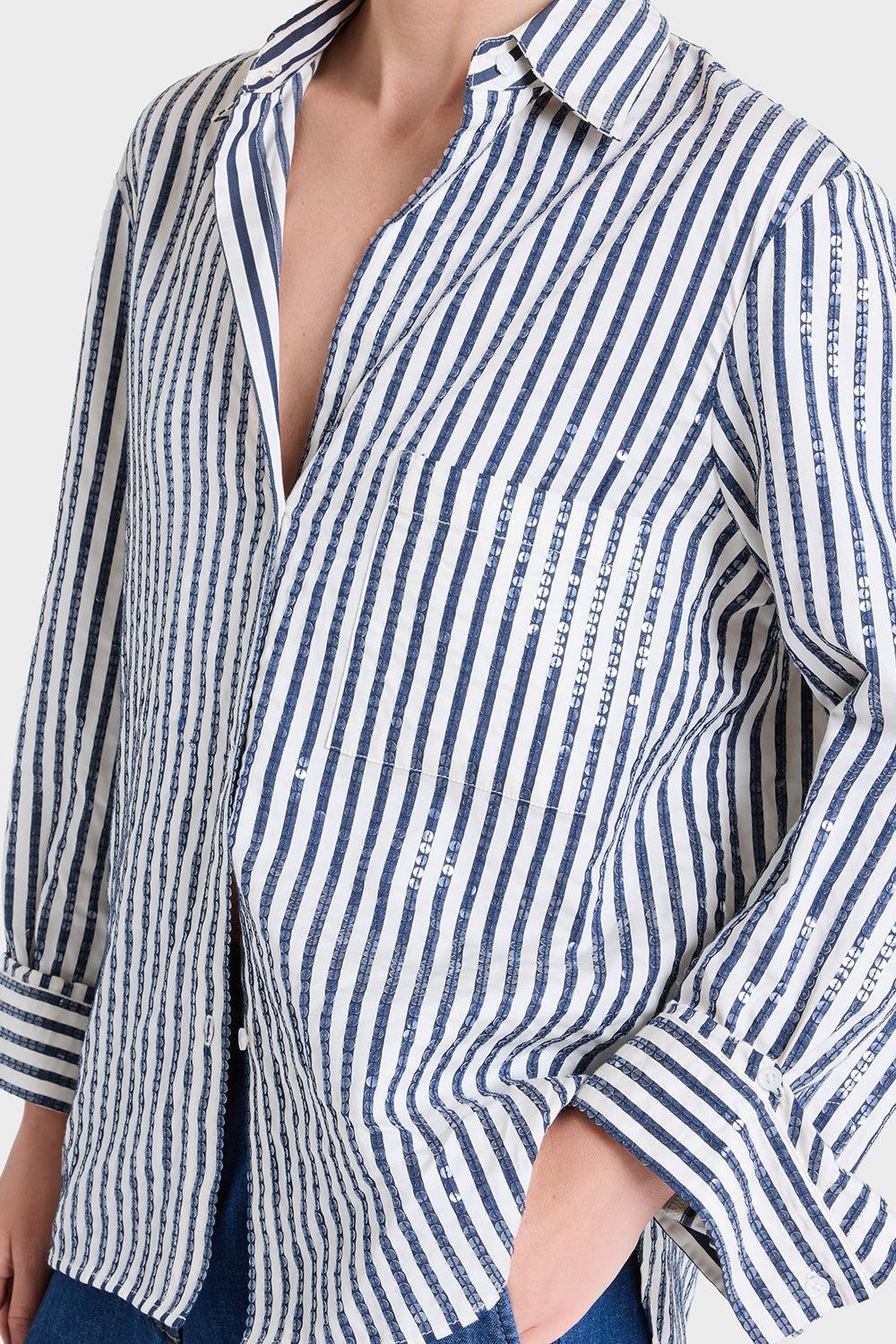 Next Morning Shirt - Indigo-STRIPE-P-CLOTHINGTOPBLOUSE-TWP
