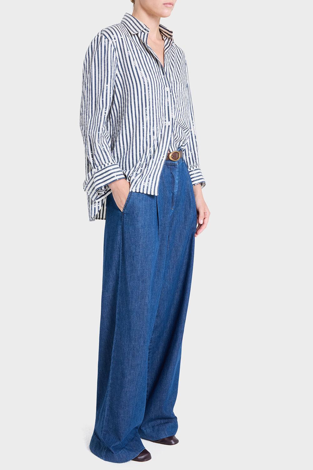 Next Morning Shirt - Indigo-STRIPE-P-CLOTHINGTOPBLOUSE-TWP