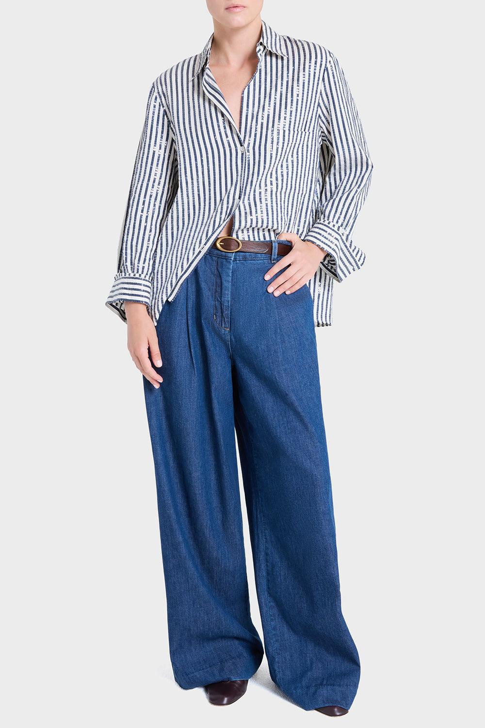 Next Morning Shirt - Indigo-STRIPE-P-CLOTHINGTOPBLOUSE-TWP