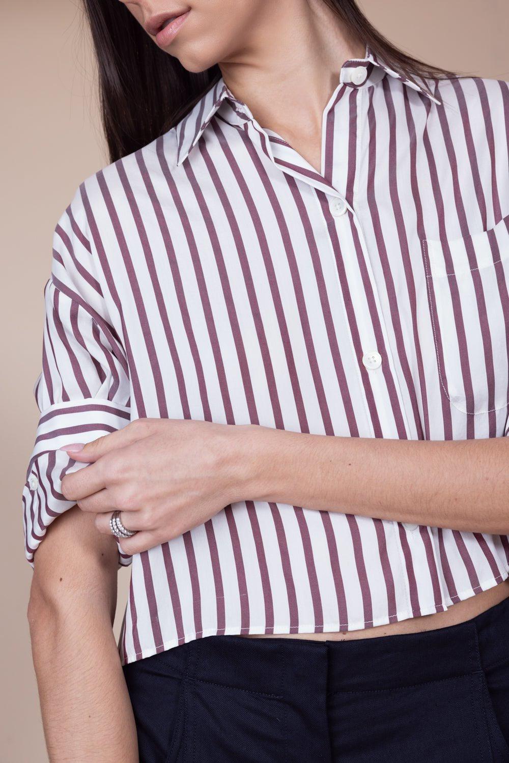TWP-Next Ex Silk Shirt - White Brown Stripe-