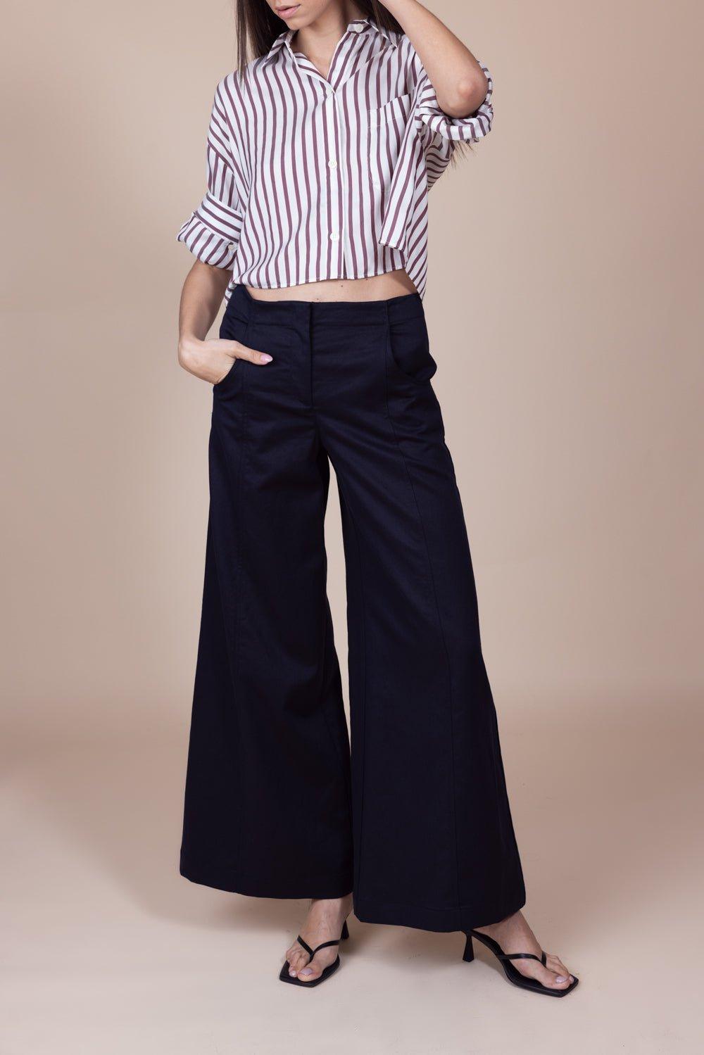 TWP-Next Ex Silk Shirt - White Brown Stripe-