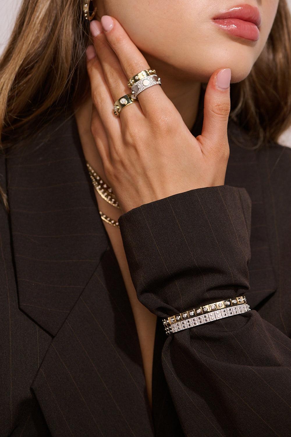 Diamond Leggo Metal Bracelet-WHITE GOLD-6.75-JEWELRYFINE JEWELBRACELET O-TYPE JEWELRY