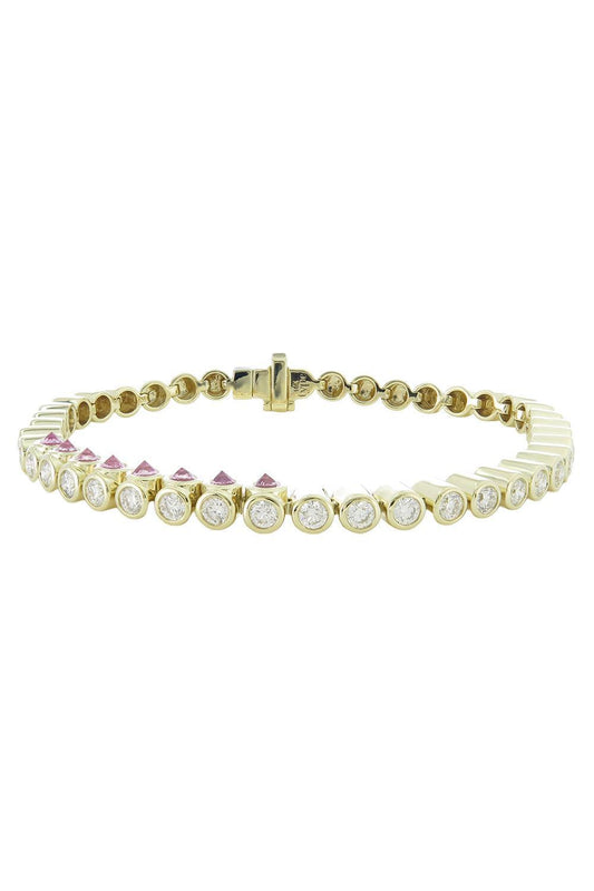 Diamond Pink Sapphire Sideways Tennis Bracelet-YELLOW GOLD-6.75-JEWELRYFINE JEWELBRACELET O-TYPE JEWELRY