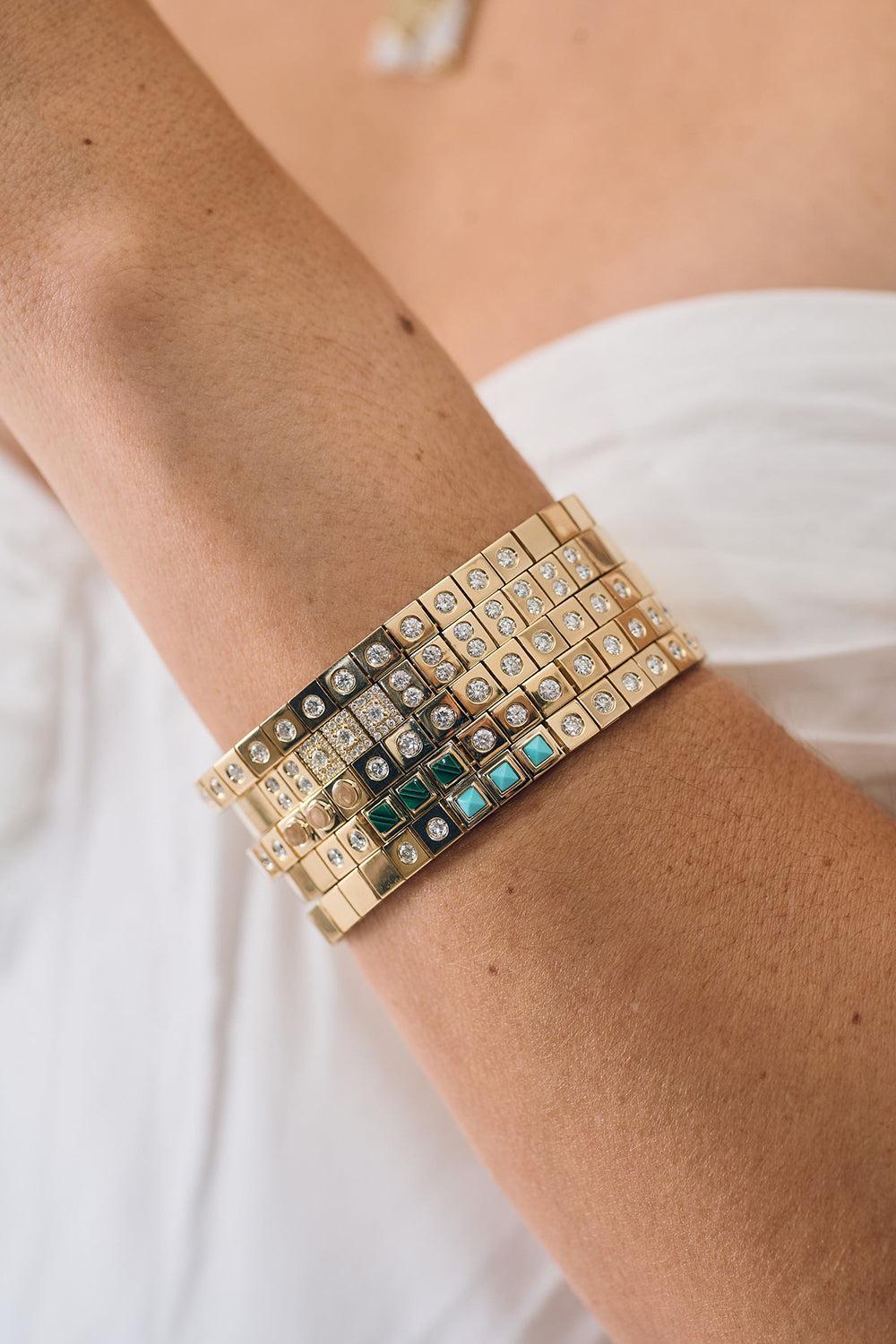 Diamond Turquoise Leggo ID Bracelet-YELLOW GOLD-6.75-JEWELRYFINE JEWELBRACELET O-TYPE JEWELRY