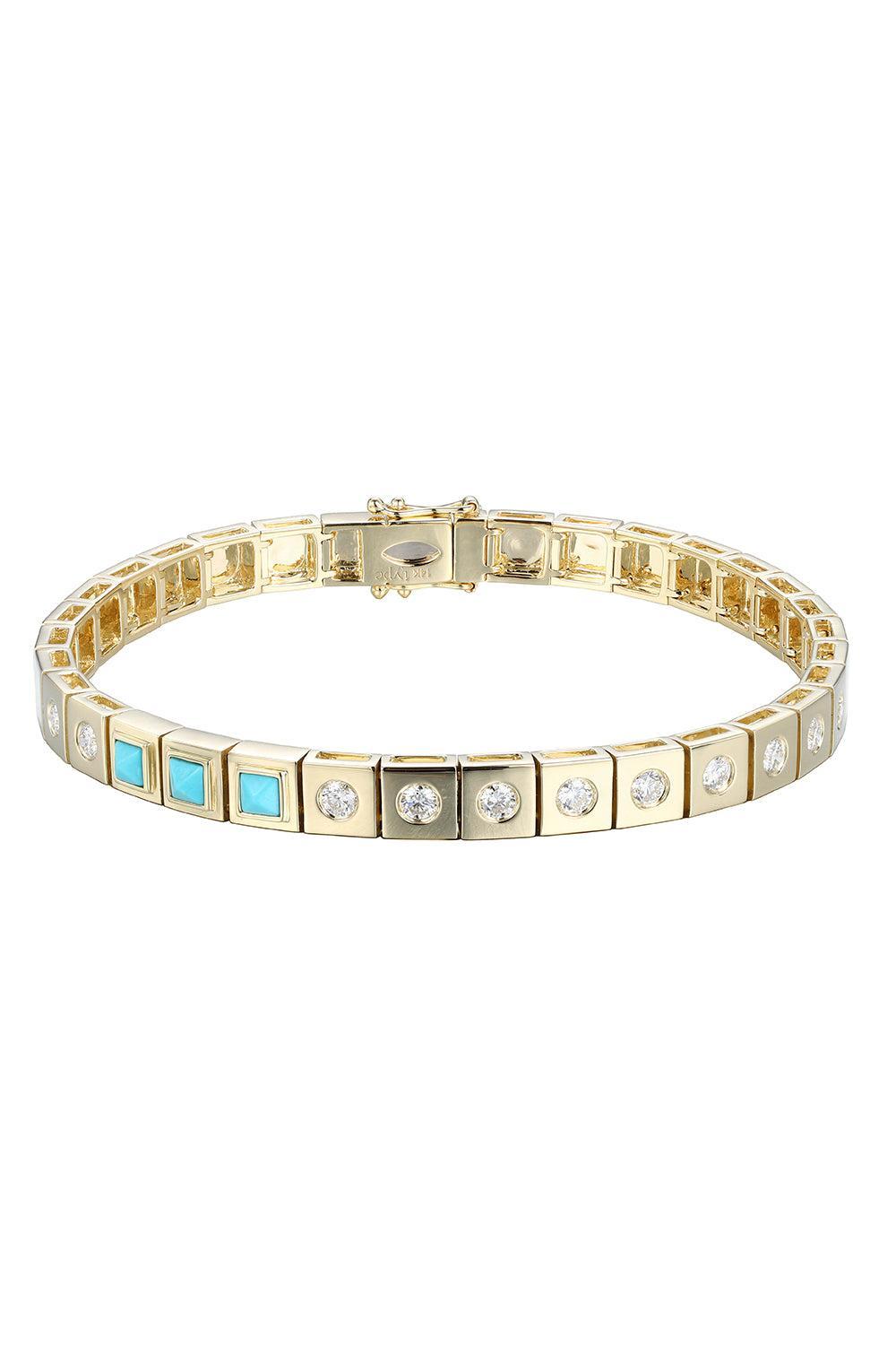 Diamond Turquoise Leggo ID Bracelet-YELLOW GOLD-6.75-JEWELRYFINE JEWELBRACELET O-TYPE JEWELRY