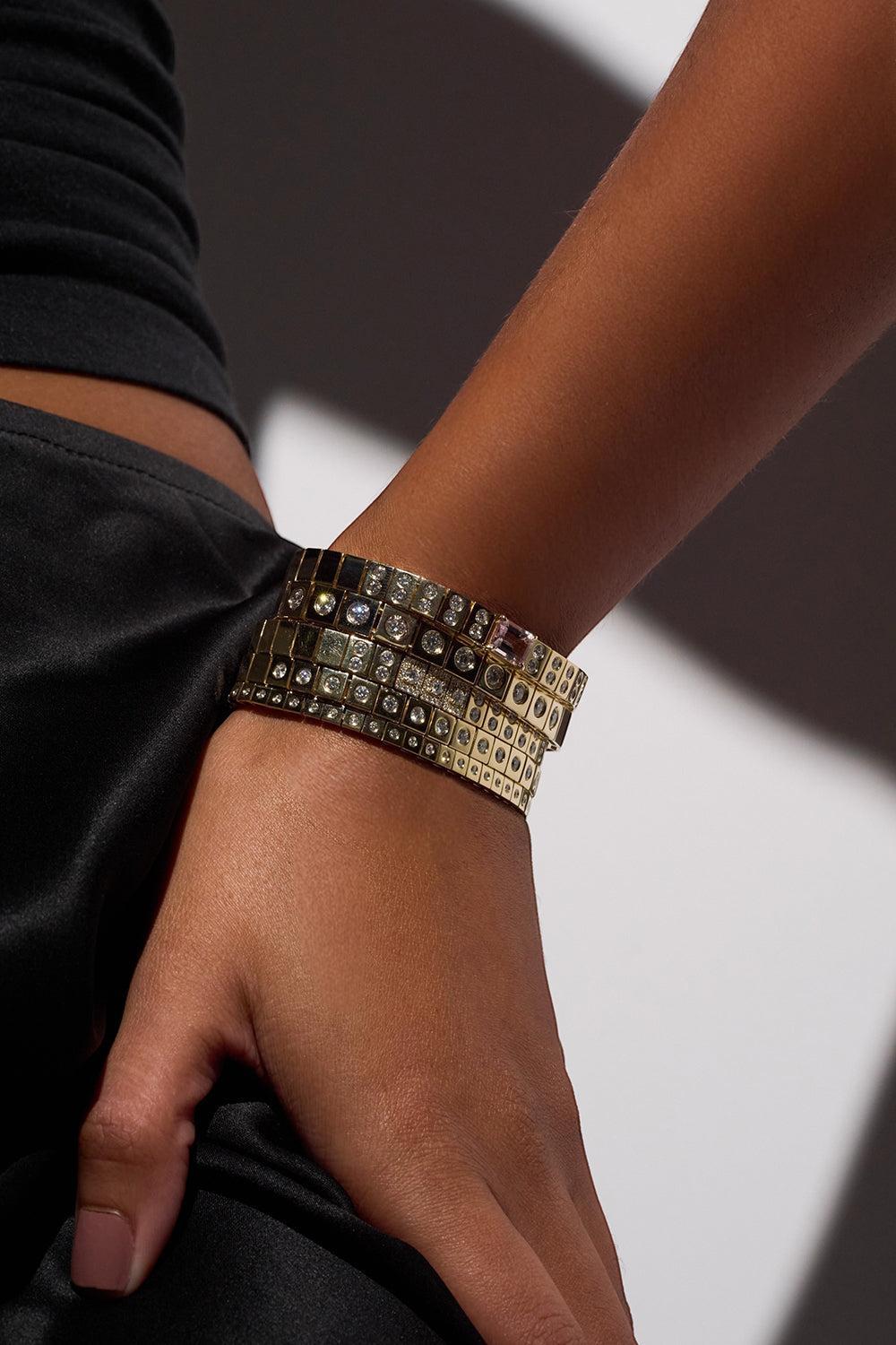 Morganite Diamond Leggo Id Tennis Bracelet-YELLOW GOLD-6.75-JEWELRYFINE JEWELBRACELET O-TYPE JEWELRY