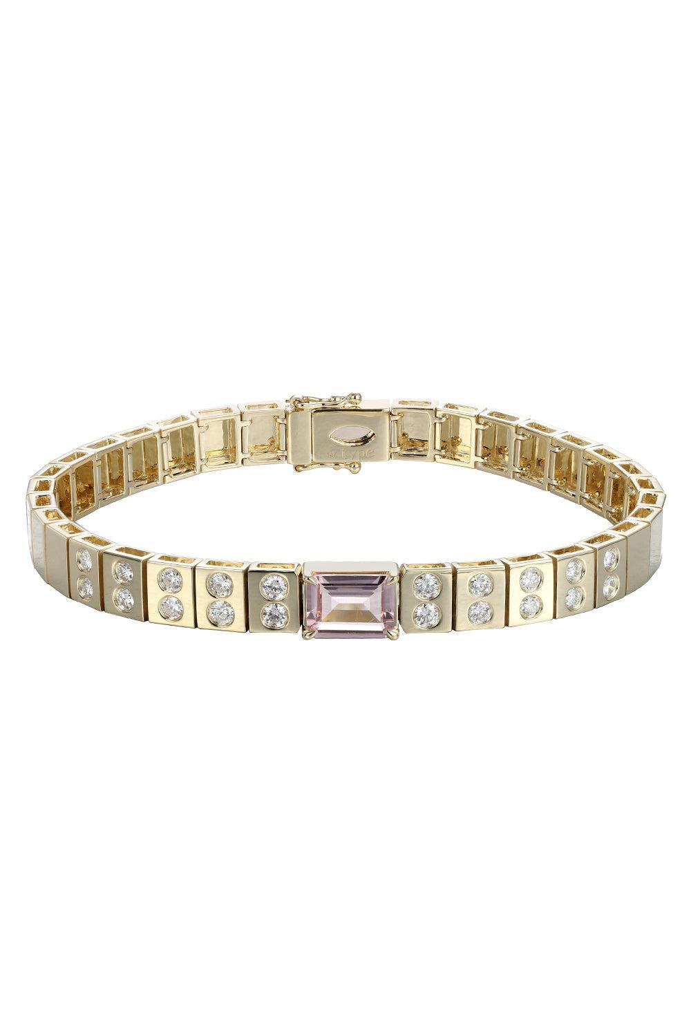 Morganite Diamond Leggo Id Tennis Bracelet-YELLOW GOLD-6.75-JEWELRYFINE JEWELBRACELET O-TYPE JEWELRY