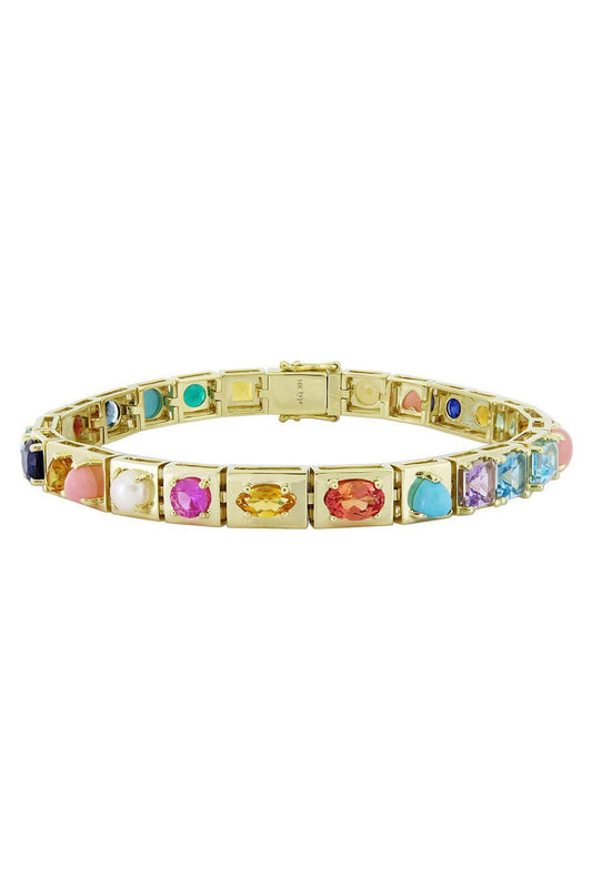 Multistone Leggo Bracelet-YELLOW GOLD-6.75-JEWELRYFINE JEWELBRACELET O-TYPE JEWELRY