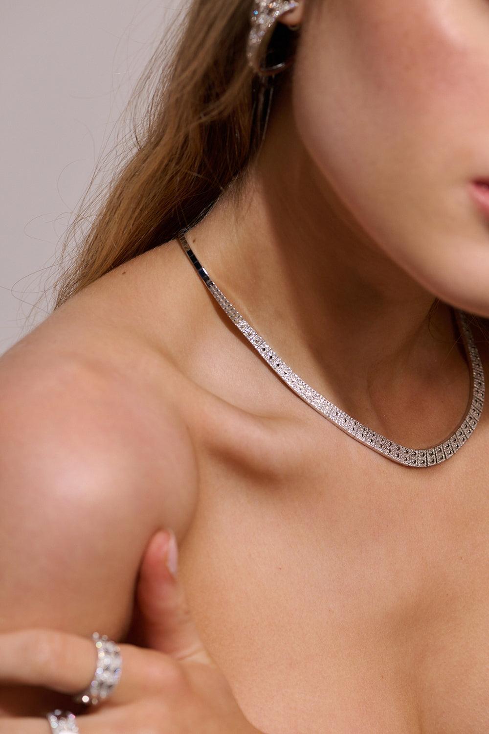 Diamond Leggo ID Metal Tennis Necklace-WHITE GOLD-JEWELRYFINE JEWELNECKLACE O-TYPE JEWELRY