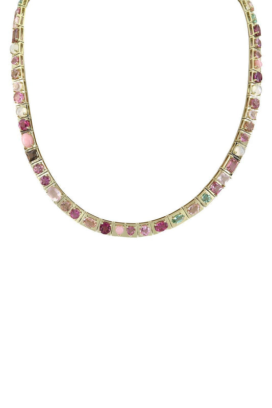 Pink Multistone Leggo Necklace-YELLOW GOLD-18-JEWELRYFINE JEWELNECKLACE O-TYPE JEWELRY
