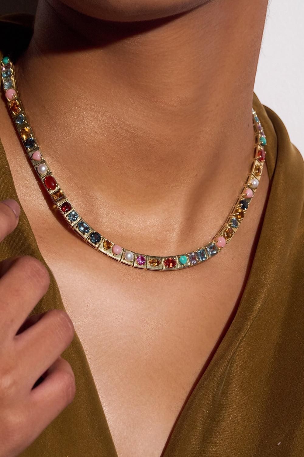 Multistone Leggo Necklace-YELLOW GOLD-JEWELRYFINE JEWELNECKLACE O-TYPE JEWELRY