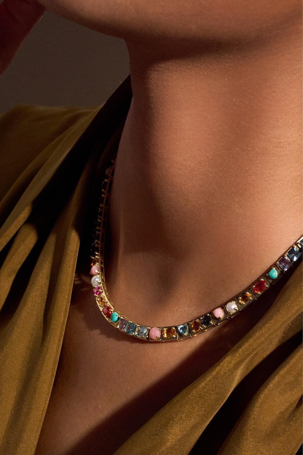 Multistone Leggo Necklace-YELLOW GOLD-JEWELRYFINE JEWELNECKLACE O-TYPE JEWELRY