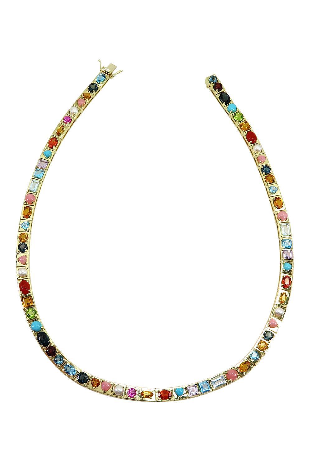 Multistone Leggo Necklace-YELLOW GOLD-JEWELRYFINE JEWELNECKLACE O-TYPE JEWELRY