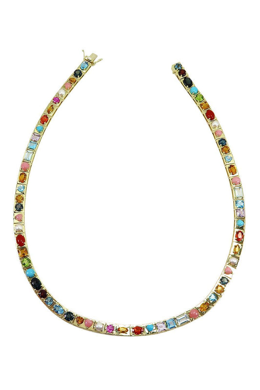 Multistone Leggo Necklace-YELLOW GOLD-JEWELRYFINE JEWELNECKLACE O-TYPE JEWELRY