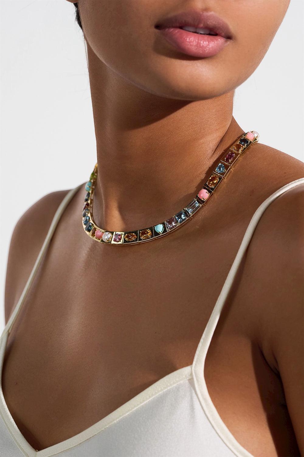 Multistones Leggo Xl Necklace-YELLOW GOLD-JEWELRYFINE JEWELNECKLACE O-TYPE JEWELRY