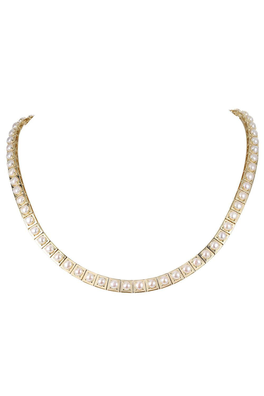 Pearl Leggo Tennis Necklace-YELLOW GOLD-JEWELRYFINE JEWELNECKLACE O-TYPE JEWELRY