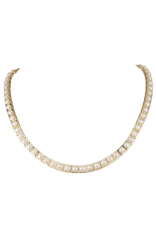 Pearl Leggo Tennis Necklace-YELLOW GOLD-JEWELRYFINE JEWELNECKLACE O-TYPE JEWELRY