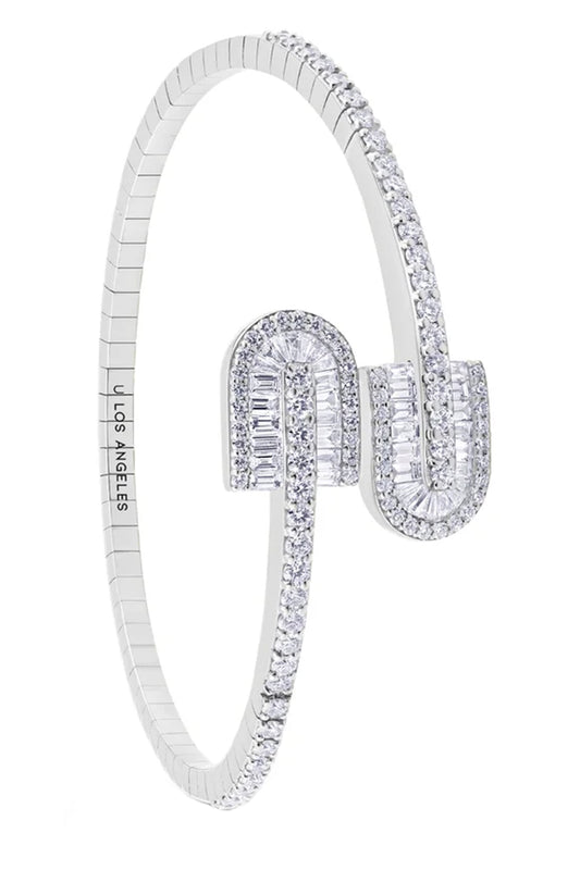 Diamond Baguette U Duo Maxi Bangle Bracelet - White Gold-WHITE GOLD-JEWELRYFINE JEWELBRACELET O-U LOS ANGELES